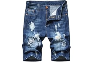NUSGEAR Homme Bermuda Jean Ete Pas Cher,Grand Taille LâChe Pantalon Court Chic Mode Confortable Casual Tendance Taille Shorts Pantalon en jean slim à fermeture éclair et élastique Ripped pour hommes