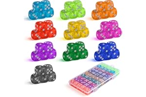 GRIPITI Casino Dice Set 50Pcs, 14mm Six-Sided Dice Games D6 Dice Set 10 Transparent Colors Perudo Dice Game No Harmful Materials for Math Teaching DIY Crafts Birthday Party Bar Stacking Board Games