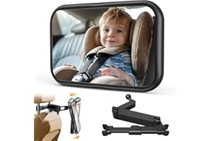 OMOTON Espejo Coche Bebé Asiento Trasero – con Rotación 360° Espejo Retrovisor Bebé Coche, Alta Definición Cristal Irrompible, Ajustable y Giratorio para Asientos Infantiles