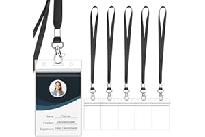 WILLIZTER 6PCS Clear ID Badge Holder with Lanyard Water Proof Vertical Display Identification Card Name Card Protector with Zipper Resealable Nametag Holder (Black)