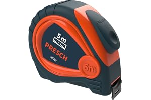 Presch Måttband 5m - robust måttband med robust bältesklämma och automatiskt upprullningssystem - proffs måttband 5m