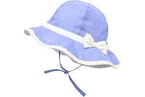 ANIMQUE Cappello da Sole per Ragazze Cappello a Secchiello Primavera Estate Cappelli Cotone Vacanza Papillon a Pois Nastro Azzurro 0-4 Anni