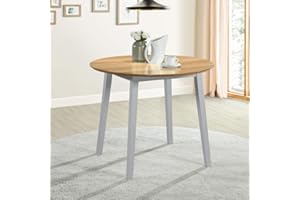GOLDFAN Small Solid Wooden Round Dining Table Oak Kitchen Table for Dining Room Home Lounge Furniture,Grey (Only Table)