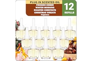 SCENTORINI Wkład do napełniania olejkiem zapachowym, kompatybilny z wtyczkami zapachowymi Air Wick i Glade, 12 x 19 ml, żar kominkowy, zimowy poranek, prażone kasztany, wieniec bożonarodzeniowy