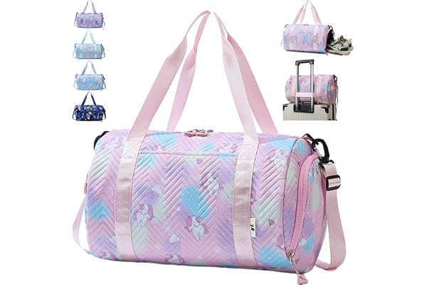 AUNGKWANG 25L Imperméable Sac de Voyage, Sac de Sport Fille, Licorne Sac Weekend Enfant, Sac Voyage Cabine Avion, Travel Bag pour Gym Sport avec Compartiment à Chaussures et Poche Humide (Rose)