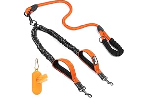 SlowTon Doble Correa para Perros sin enredos - Cable Reflectante Giratorio de Alta Resistencia Giratorio de 360 °, Entrenamiento para Caminar Amortiguador para 2 Perros Grandes (25-150 lbs)