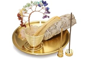 BEYLAB Triple Goddess Brass - Soporte de incienso 5 en 1 con bolsa de almacenamiento, cuenco de incienso de 14 cm para cualquier varilla de incienso, soporte de Palo Santo, salvia blanca, conos, juego