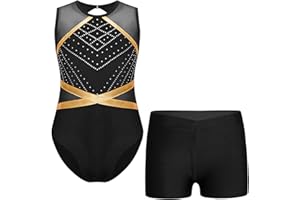 Oyolan Enfant Fille Justaucorps Gymnastique Strass Tenue de Gym sans Manches 5-16 Ans