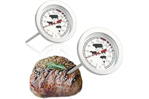 COM-FOUR® 2x Termometr do pieczeni ze stali nierdzewnej - analogowy termometr do miesa do 120 °C - termometr do grilla - igla do miesa - 10 cm (002 sztuk)