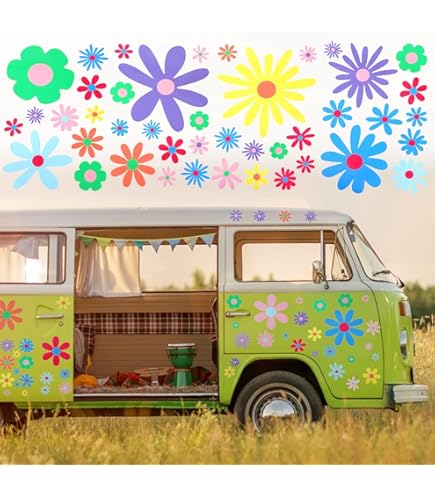 96 Pièces Voiture Fleurs Autocollants 60's Hippie Thème Party Stickers