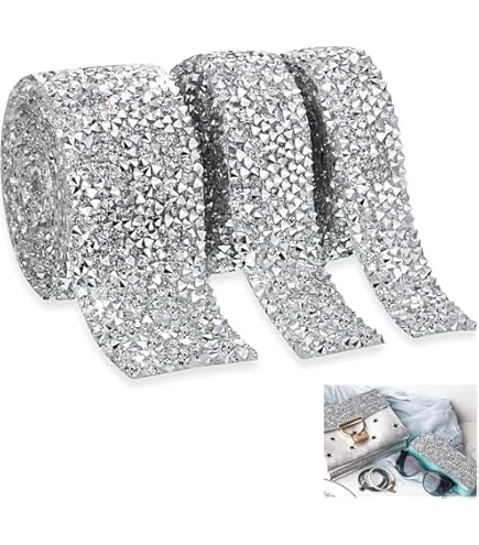 Cobee Lot De 4 Rouleaux De Rubans Strass Argentés Auto