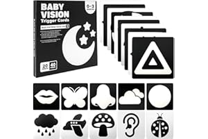 PLINRAX Baby Sensory Flash Cards, 40 Pictures Black And White Baby Sensory Cards, Visual Stimulation & Brain Development Toys, for Babies Ages 0-3Months (20pcs)