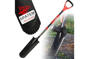 STREND PRO Spaten | Premium RedShark Gärtnerspaten | Drainagespaten mit Fiberglasstiel | D Spatenstiel | Schmal Spaten für Garten mit Stabiler Stahlkopf |für Harte, steinige Böden| Wurzelspaten