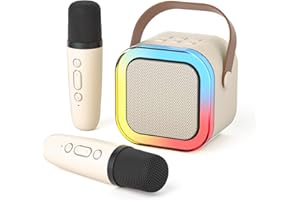 DRSYXCS Karaoke Machine for Kids Adults, Mini Bluetooth Speaker with 2 Wireless Microphones, Portable Singing Mic Toys Kit with Party LED Light and Voice Changer for 3-12 Years Old Boys Girls(White)