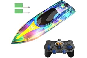Asslye Ferngesteuertes Boot mit LED-Licht, Fernsteuerung Wasserfahrzeug RC Schiff, 2,4 GHz Rennboote Nacht Rennboot mit wiederaufladbaren Batterien Speedboot für Erwaschene Kinder