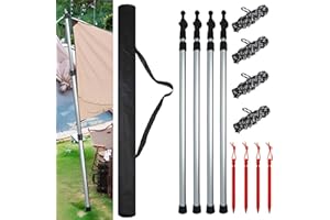 Bostar 4 PCS Palo Toldo Ajustable 90-230CM con Tapa de Goma Ancha Extensible Toldo Aluminio para Camping Barras de Tienda de Campaña de Aluminio para Furgonetas Camper