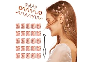 RUGUOA 28Pcs Dreadlock Verstellbar Schmuck Metall Cuffs Strickschlaufe Haarspiralen Clips Wikinger Haar Geflecht Ringe Manschetten Set Damen Schlangen Haarschmuck für Männer und Frauen(Rotgold)