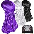 3PCS Silky Durags Pack for Men Waves, Satin Doo Rag, Award 1 Wave Cap,Q