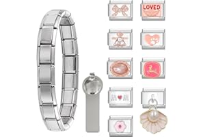 BFACCIA Bracelet à Breloques Italien 9 mm Module Amovible Bijoux à Breloques Classiques en Acier avec Outils D'ouverture Inoxydable Liaison DIY Bracelet Kit Cadeau pour Femmes Filles