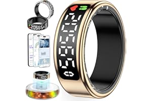 GWENLAND 2025 Anillo Inteligente Hombre Mujer, Smart Ring con Pantalla LED, Health Fitness Ring Tracker IP68, Smartring con iOS y Android para Monitorear el Sueño/Pulsometro/SpO2/Estrés/HRV (Oro Rosa, 8)