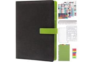 HXRTANGS Taccuino Ricaricabile A5, Raccoglitore a 6 Anelli Organizer Personali Planner con Supporto Penna, Chiusura Magnetica e Tasche, 80 Fogli / 160 Pagine, Accessori Inclusi, Grigio Scuro