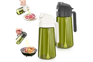 Bukuhlio 470ml lichtblockierender dunkler Ölsprüher zum Kochen, 2-in-1 UV Schutz ölzerstäuber für die Küche, hochwertige grüne Glasölflasche, lebensmittelechter Sprühflasche für die BBQ