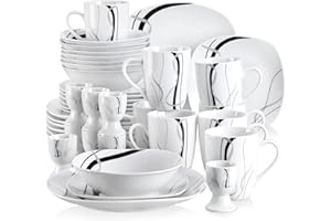 VEWEET „Fiona” 40-częściowy zestaw naczyń porcelanowych, serwis śniadaniowy, po 8 kieliszków do jajek, kubków do kawy o pojemności 350 ml, miseczek do musli, talerzy deserowych i talerzy płaskich, dla 8 osób