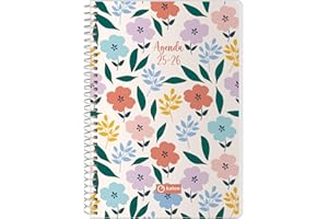 Q Kalon - Agenda Escolar 2025 2026 - Semana Vista, Tamaño A5 (15x21 cm), Español e Inglés, Septiembre a Junio, Cierre de Espiral, Tapa Flexible con Plástico Protector - Garden