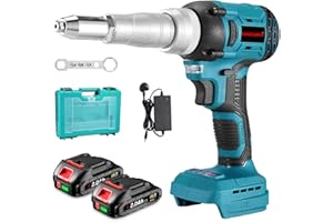 ONEVAN Battery Riveting Pliers Cordless Gun - with 260 N·m Max Torque, Cordless Pop Rivet Stroke Length 20 mm, with 2 2000mAh Batteries of for 2.4-5.0 mm Blind Rivets
