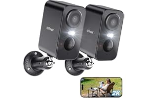 ieGeek 2K Telecamera Wi-Fi Esterno Senza Fili, Videocamera Sorveglianza Interno WiFi Batteria, Rilevamento Movimento PIR, Visione Notturna a Colori, Faro e Allarme, 2 Vie Audio, SD/Cloud, Nero 2 Pezzi