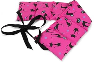 GIRAFFENLAND Cuscino con semi di lino - Cuscino termico per forno, microonde e frigorifero. Caldo e freddo (65x15cm, gatto nero-sfondo fuchsia, 7 compartimenti con banda da legare)