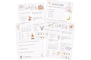 DEEPTON Babyparty Spiele Karten - 20 Babyparty Karten zum Ausfüllen für Gender Reveal (2 Stile) - Babyshowerparty Spiele für Junge und Mädchen - Babyparty Ratespiel Karten - Beidseitig Bedruckt - Deutsch