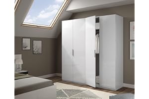 Dmora - Guardaroba grande Knoxville, Armadio per camera da letto a 4 ante battenti, Mobile con 2 ripiani e barra appendiabiti, 180x52h200 cm, Bianco