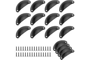 Bateya 16Pcs Door Drawer Cabinet Iron Shell Cup Handle, Antique Retro Furniture Knobs Kitchen Cupboard Door Knobs Metal Vintage Shell Pull Handles with Screws (Black)