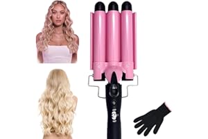 COIDAK 3 Barrel Curling Iron, 25mm Crimper Hair Iron Temperature Adjustable, Hair Crimper Ceramic Tourmaline Fast Heating Curling Wand with Heat Resistant Glove