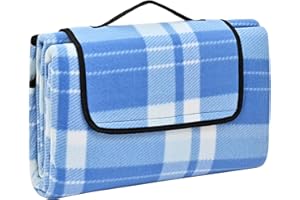 Gosure Picnic Blanket,Foldable Soft Fleece Picnic Mat,Waterproof,Sand proof,Slip Resistant With Carrying Handle for Family,Beach,Park,Hiking,Camping (Blue+White Checks, 150 * 200cm)