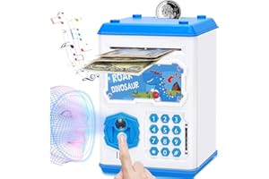 CWLAKON Salvadanaio Bambini Ragazzi Elettronico, Dinosauro Password Impronte Digitali e Scansione Facciale, Digitale Mini ATM Monete e Banconote Cassaforte Cassa di Risparmio, Compleanno Regalo di Natale