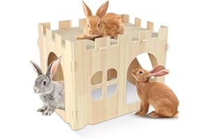 Sbayool Grande Maison de Lapin et Cachette en Bois - Château Amovible, Habitat de Jeu pour Intérieur Adulte, Cochon d'Inde, Chinchilla