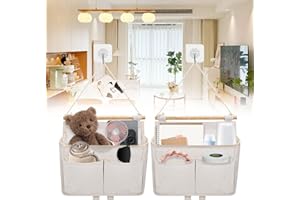 Forhandy 2 Stück Hängeorganizer, Hohe Kapazität Hängeaufbewahrung mit 3 Fächer Faltbares Leinen Wand Organizer Hängend Wand Aufbewahrungstasche mit 2 Klebriger Haken für Zuhause Büro Bad - Beige