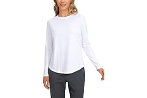 CRZ YOGA Coton Pima Chemises à Manches Longues pour Femme Col Rond Athletic Yoga Décontractés Léger Tee Shirt
