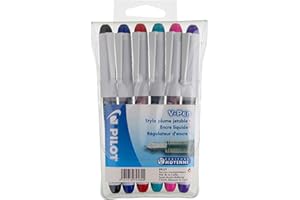PILOT - 6 Stylos Plume V-Pen Effaçables - Noir/Bleu/Rouge/Vert/Rose/Violet - Pointe Moyenne