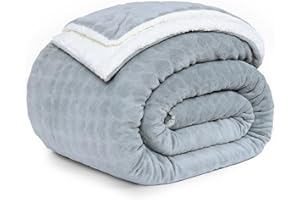 PanxHome Sherpa Fleece Blanket 160x200 cm, Unique Heart Jacquard Milk Velvet Blanket, 470GSM Warm and Fluffy Blanket, Soft Blanket for Bed Double Size, Sofa Throw, Anti-Static Blanket, Light Grey
