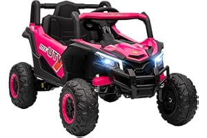 AIYAPLAY Coche Eléctrico para Niños 12V, Coche de Batería UTV con 2 Motores, Control Remoto 2,4G, Velocidad hasta 7 km/h, Sistema de Suspensión, Faros, USB, para Niños de +3 Años, Rosa