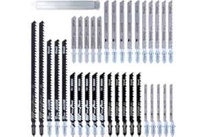 GHOPY 35PCS Jigsaw Blade Set T Shank Fast Cut Down Straight and Fast Cut Blades Wood Cutting Power Tool for Wood Plastic and Metal Cutting Fit Bosch, Dewalt, Hitachi, Festool Milwaukee