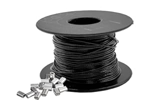 OUKMAO 304 Wire Rope, Stainless Steel PVC Black Coated Wire Cable with 100 Aluminum Crimping Sleeves Cable 7x7 Strand Core stainless steel cable for Garden, Fence and DIY Balustrade (Black, 1mm x 100m)