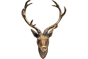 Mojawo, decorazione di alta qualità. Decorazione da parete a forma di corna di cervo, con testa di cervo, 10 estremità, colore: bronzo, corna: 30 cm