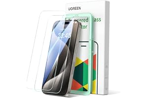UGREEN 2 Pack for iPhone 15 Pro Max Screen Protector Tempered Glass Clear | Military Grade Drop Protection, HD Clear Tempered Glass Screen Protector, Easy to Install, Case Friendly, 9H Anti-scratch