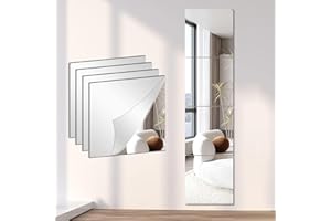 Ruucy 4Pcs Self Adhesive Mirrors 30cm x 30cm, Thick Acrylic Mirror Tiles, HD Stick on Mirrors for Walls, Non Glass Full Length Mirror for Dorm Door Bathroom Bedroom Gym Home Wall Decor