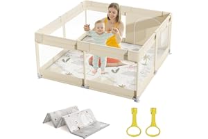 Mloong Laufstall Baby mit Matratze, 120x120 Kleines Laufgitter Baby mit Matte, Laufstall für Apartment, Laufgitter mit Atmungsaktivem Netz an Vier Seiten und Saugnäpfen