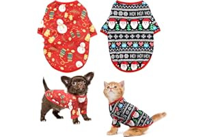 Mfsdai Lot de 2 Pyjama T Shirt De Noël pour Les Chiens et Chat,Classique Costume Vêtements Chaude Accessoire de Noël pour Chiot XS